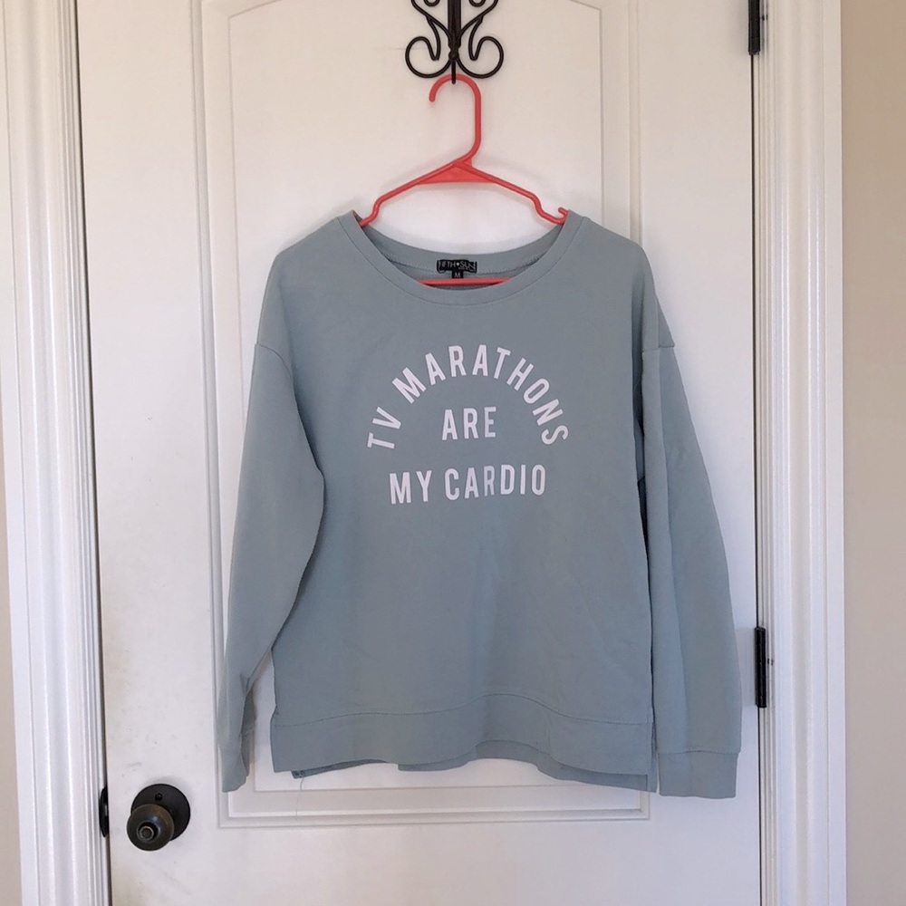 Light Blue Quote Sweater Pullover w/ Fleece M
